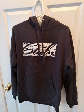Black Pullover Hoodie with White Script Logo